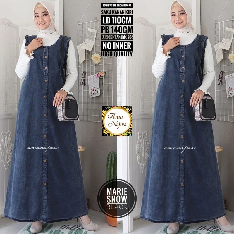 Jual Marie Overall Maxy Gamis Polos Hitam Jeans Snow Ld 110 Jumbo Fit ...