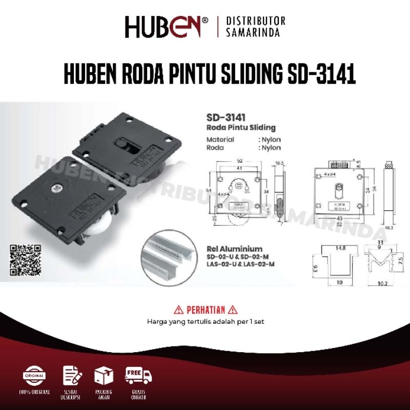 Jual HUBEN Roda Pintu Sliding Nylon Kotak SD-3141 Adjustable / Roda ...