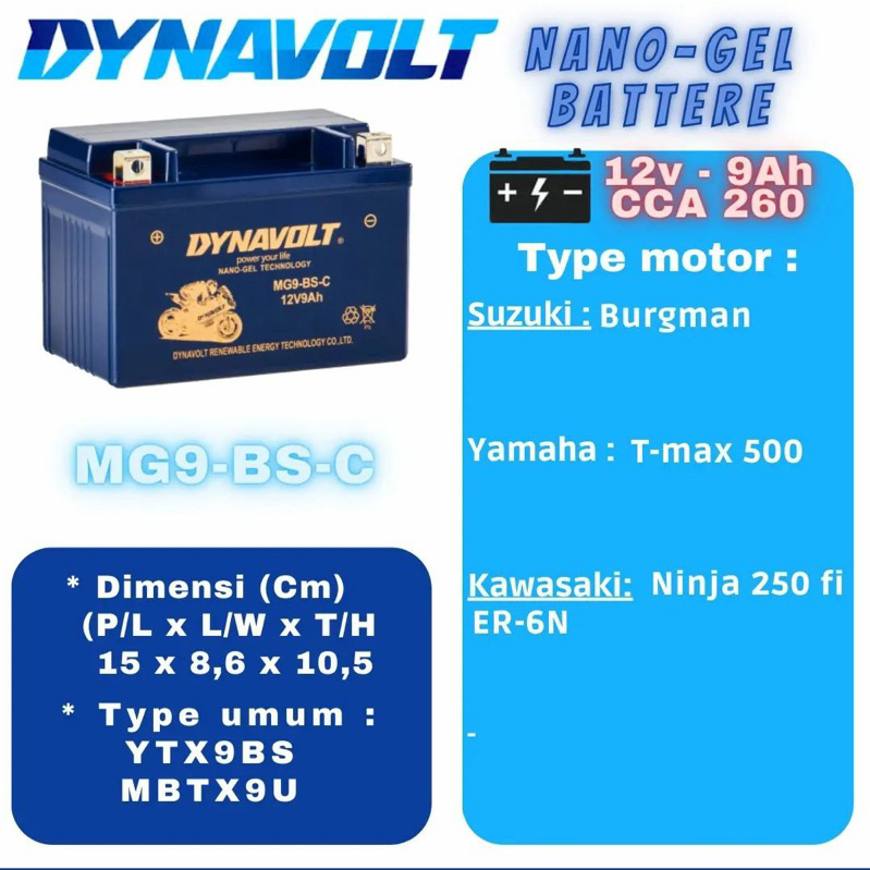 Jual Aki Motor DYNAVOLT Nano Gel MG9-BS-C (FREE 1 PCS TSHIRT SETIAP