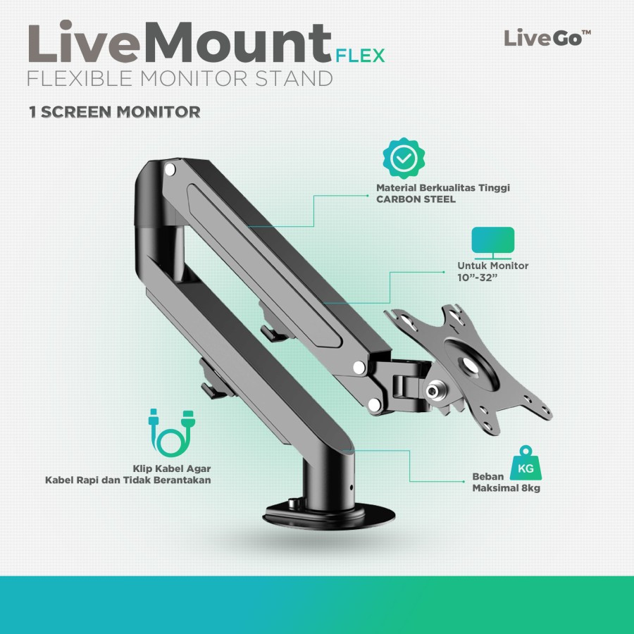 Jual LiveMount Flex Bracket Monitor TV Desk Mount Breket Braket Gas ...