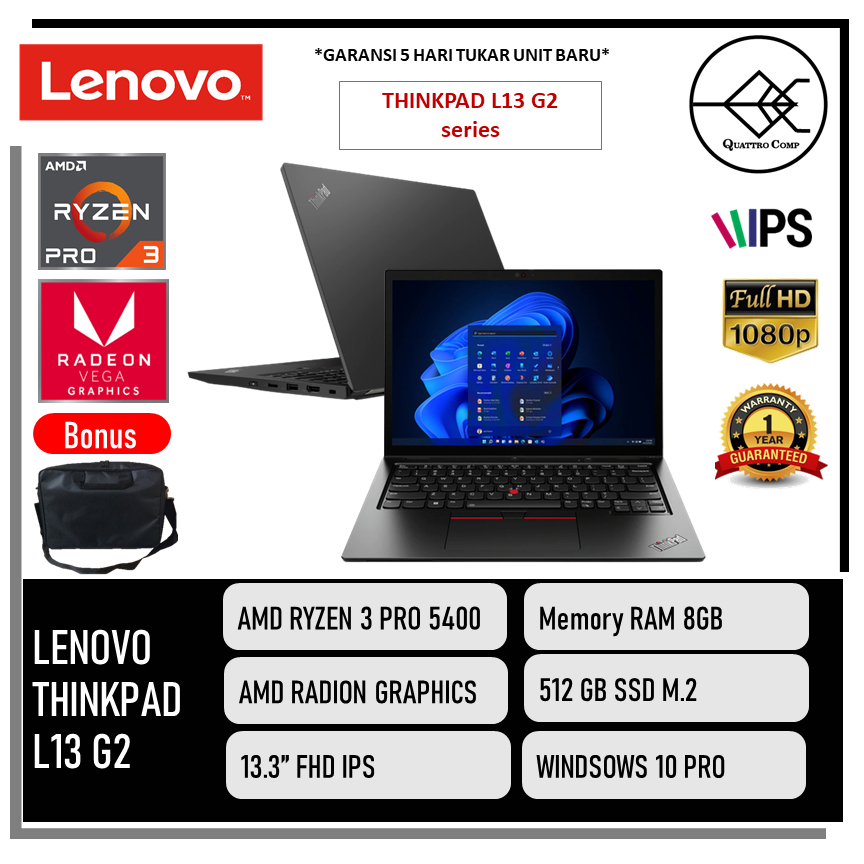 Jual LENOVO THINKPAD L13 G2 RYZEN 3 PRO 5400 8GB 512GB W10PRO 13.3