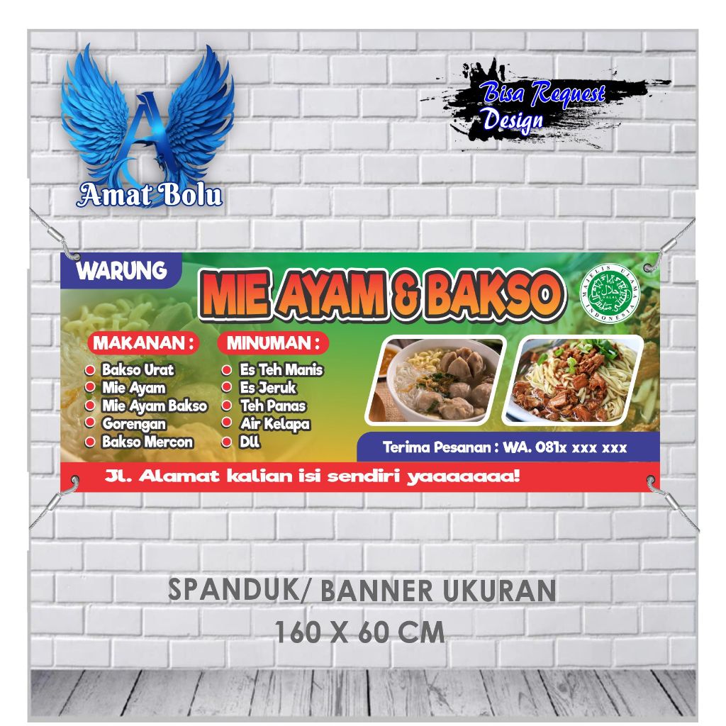 Jual Banner Mmt Spanduk Mie Ayam Bakso Ukuran 160x60 Bisa Request