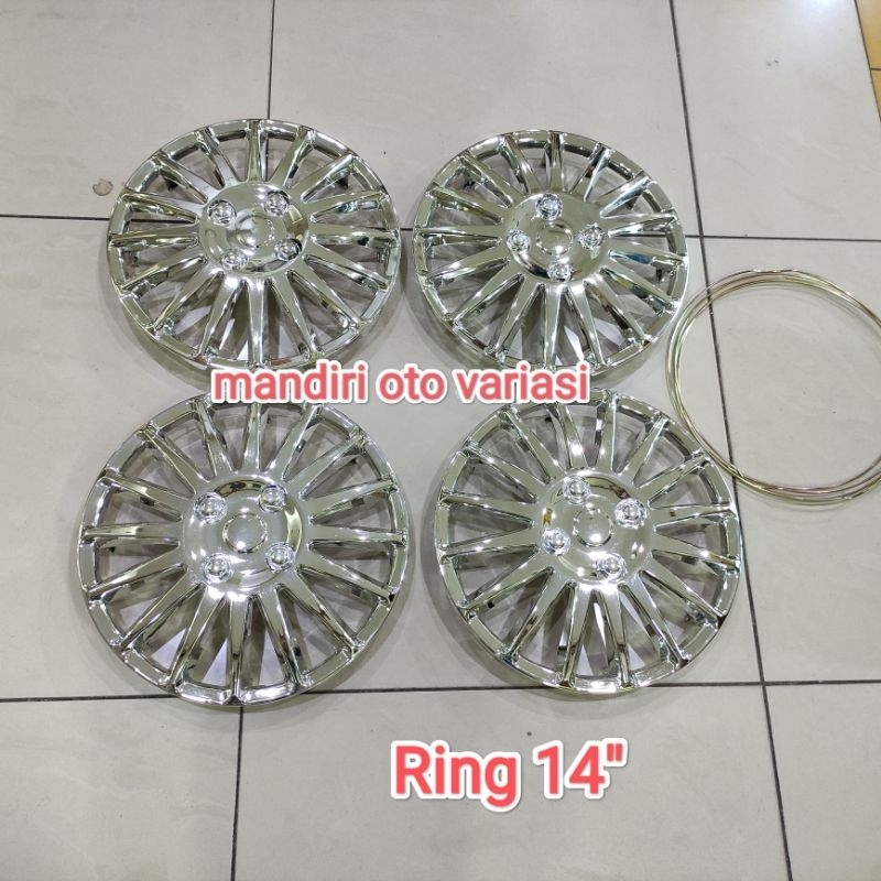 Jual 1 set cover dop velg tutup dop roda mobil universal ring 14 chrome ...