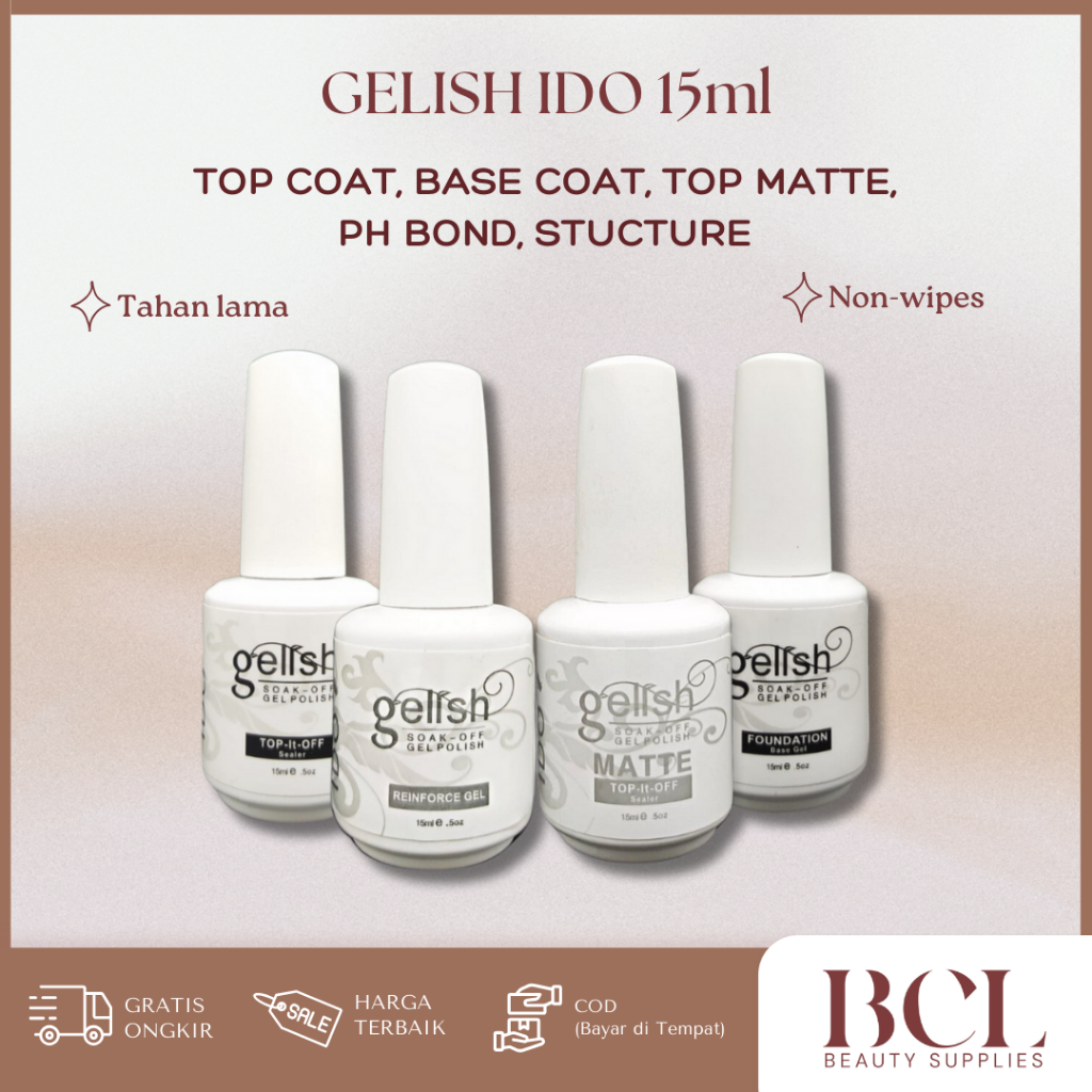 Jual Gelish IDO BASE coat / TOP coat / TOP MATTE 15ml Taiwan kutek GEL