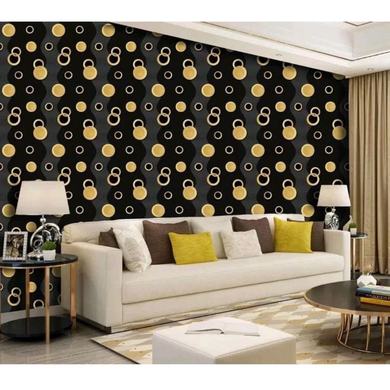 Jual Wallpaper Dinding Polkadot Ring Gold Hitam Wallpaper Dinding Ruang