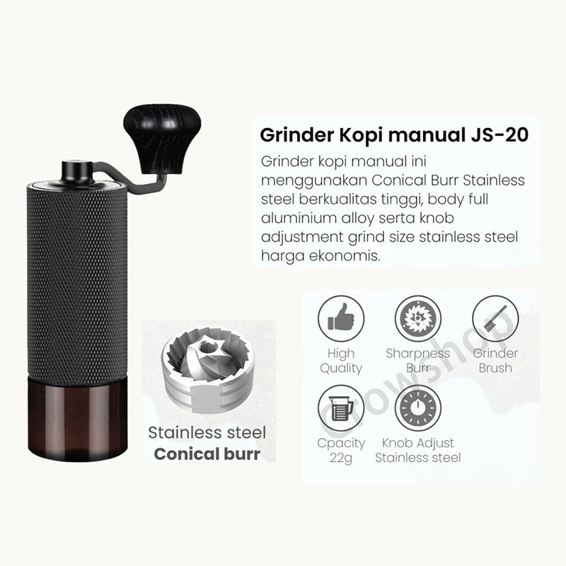 Jual Hand Coffee Grinder Kopi Manual Stainless Steel Conical Burr JS 20 Shopee Indonesia