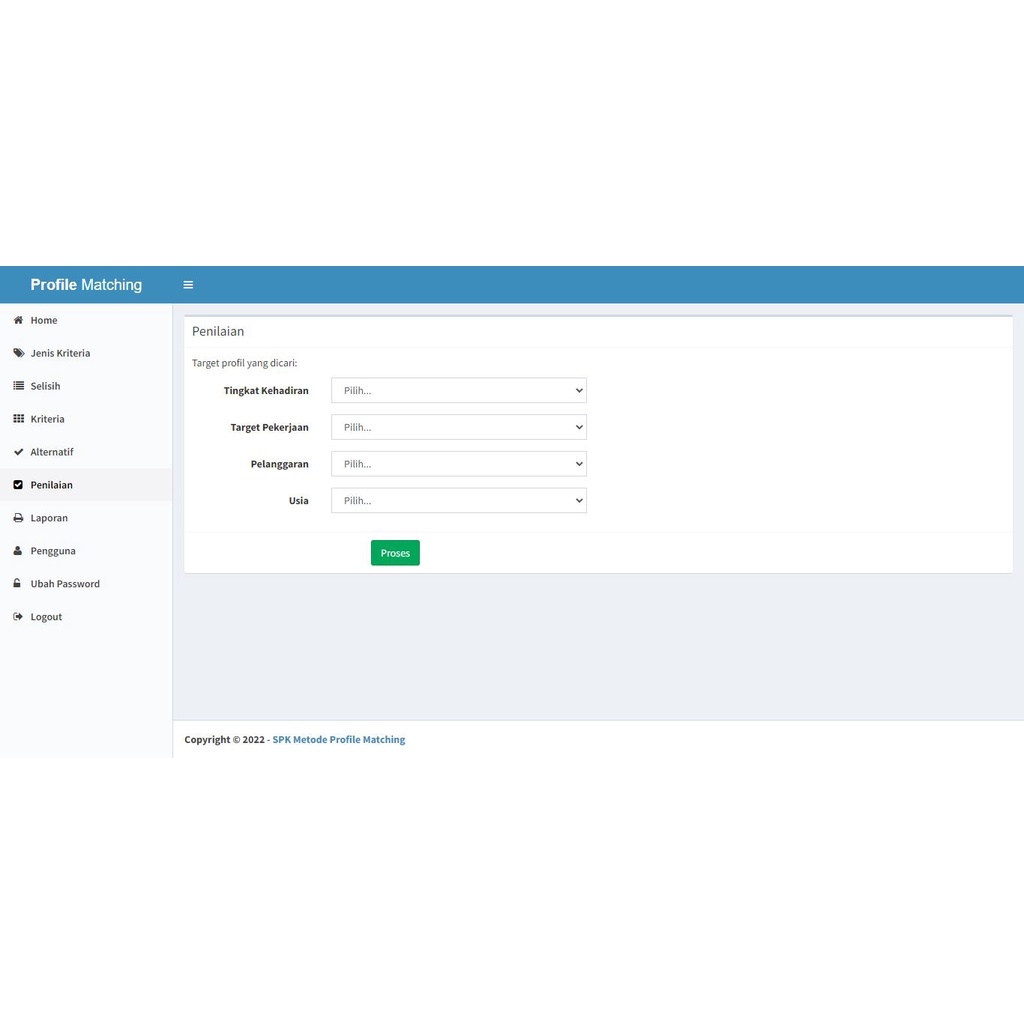 Jual Aplikasi SPK Metode Profile Matching Berbasis Web Dengan ...