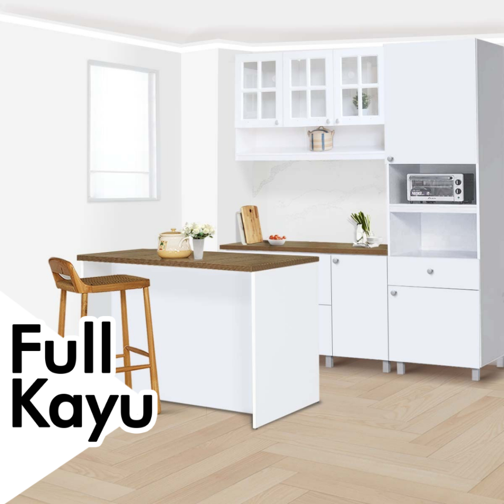 KIRANA Nebraska Classic - Kitchen Set Kayu Rak Dapur Putih Kabinet Dapur Modern Minimalis