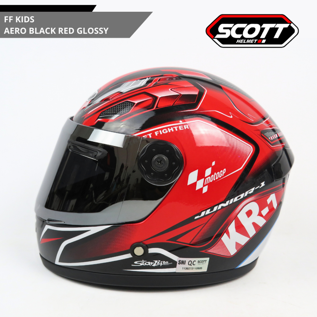 Scott Helm Anak Full Face FF Kids J-1 SNI Aero Black Red Glossy