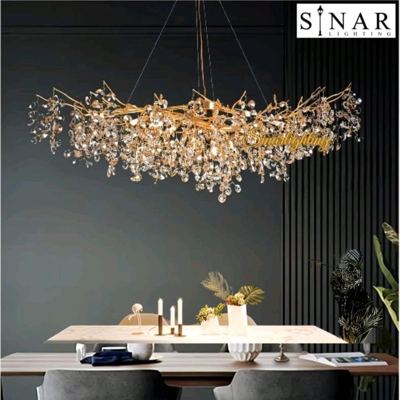 Jual Lampu gantung Kristal ranting panjang 120/150/180 cm gold X027 ...