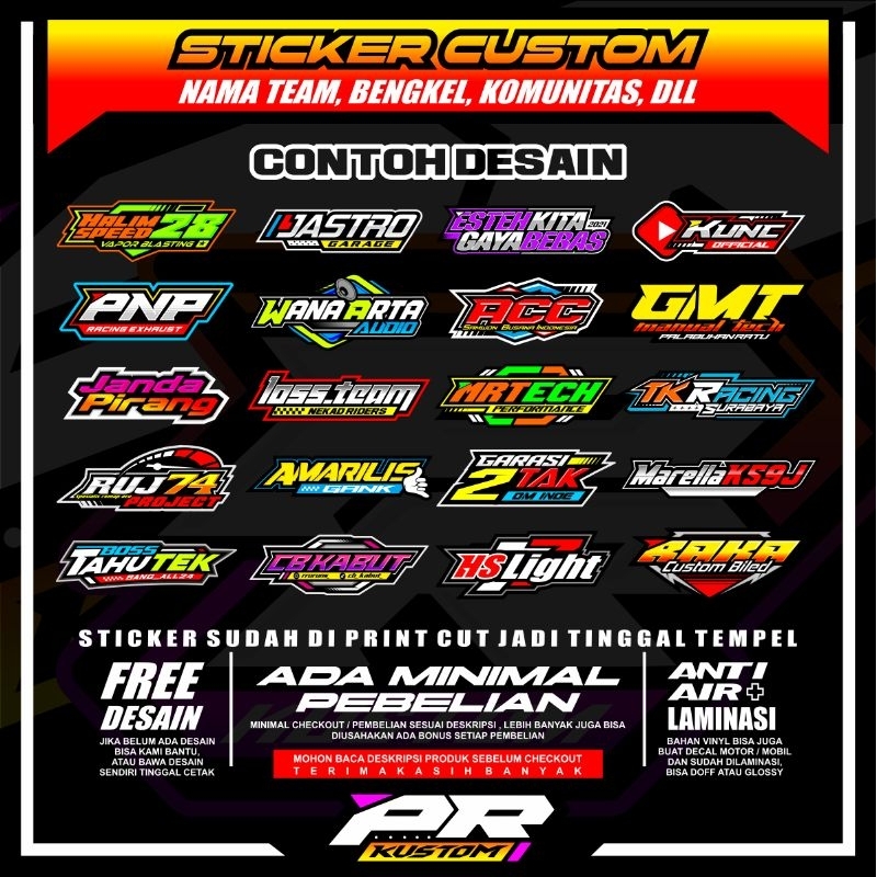 Jual STIKER STICKER RACING CUSTOM NAMA BENGKEL, TEAM, DLL FREE DESAIN ...