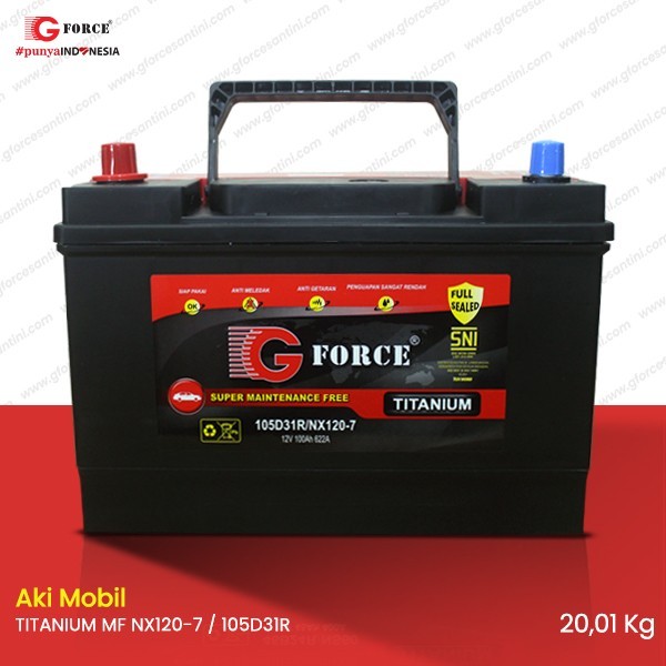 Jual GFORCE MF NX120-7(105D31R) 100 Ampere - Aki Bebas Perawatan