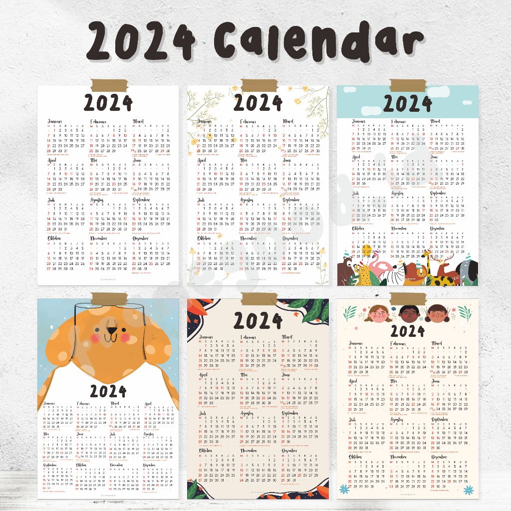 Jual 2024 CALENDAR one page / kalender poster dinding lengkap tanggal