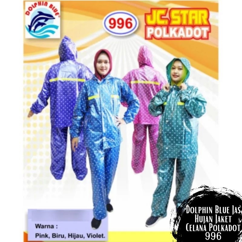 Jual SR - Dolphin Blue Jas Hujan Setelan Jaket Celana Star Polkadot JC ...