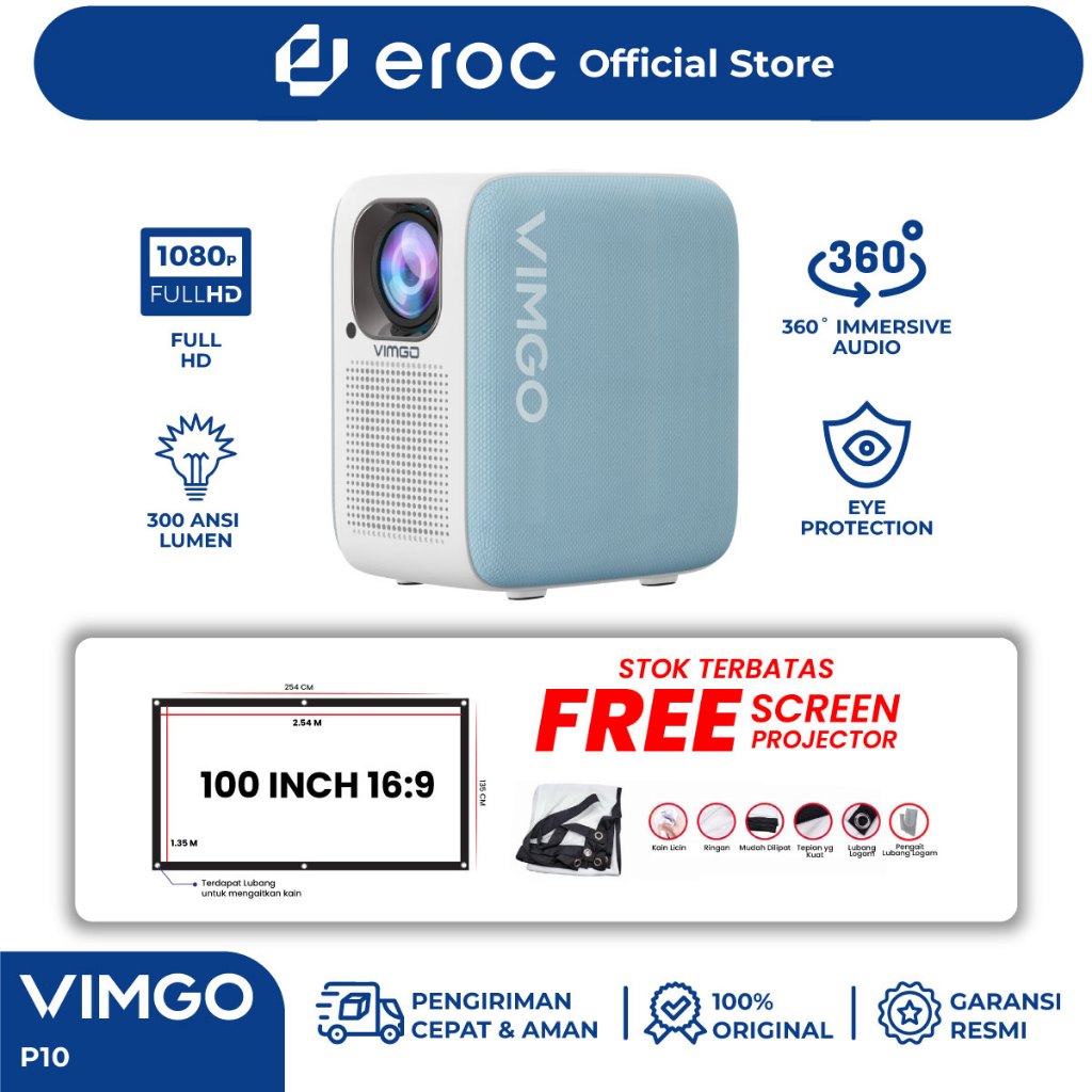 Jual VIMGO P10 Smart Projector - Native 1080 FHD & 4K Supported