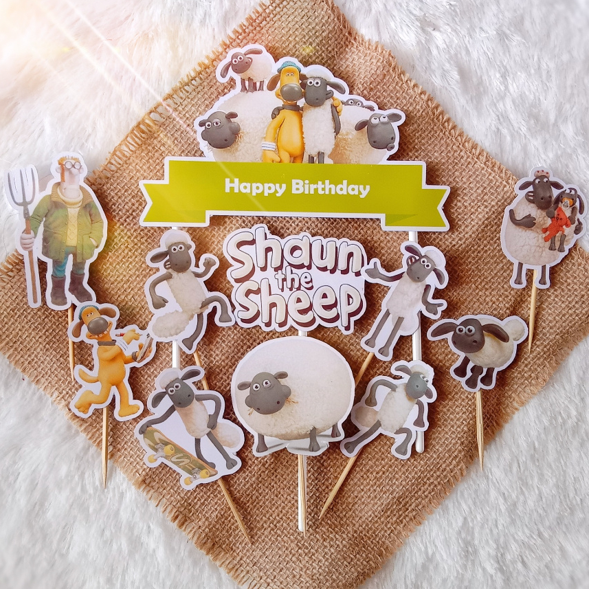 Jual Toper Kue Shaun The Sheep (Gratis Custom Nama) untuk Hiasan Cake