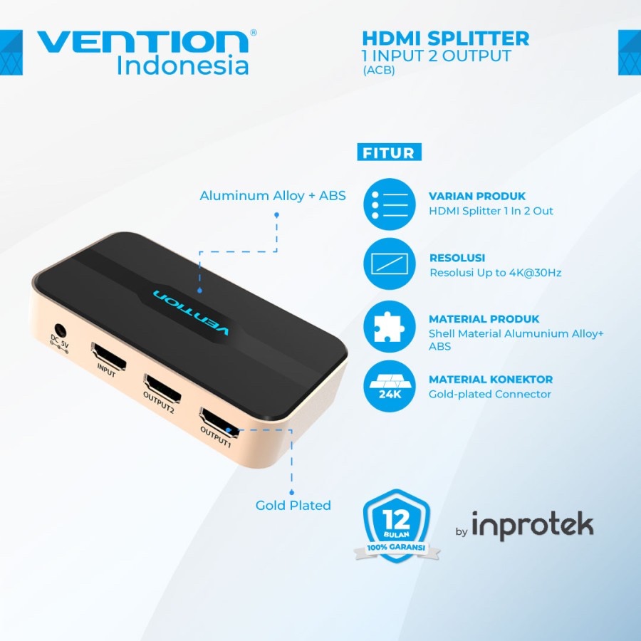 Jual VENTION HDMI SPLITTER 1 IN 2 OUT HDMI SCREEN DUPLICATE FULL HD 4K ...