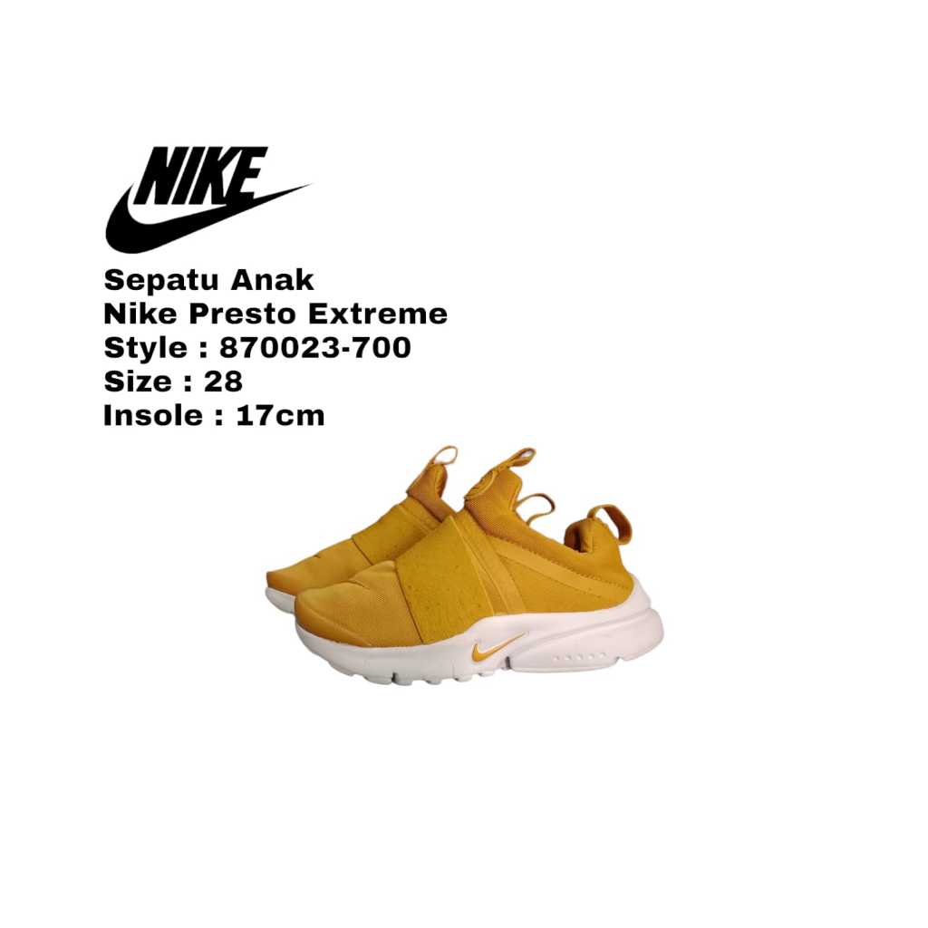 Jual Sepatu anak Nike 870023 700 Presto Extreme White Yellow Size 28 17cm Shopee Indonesia