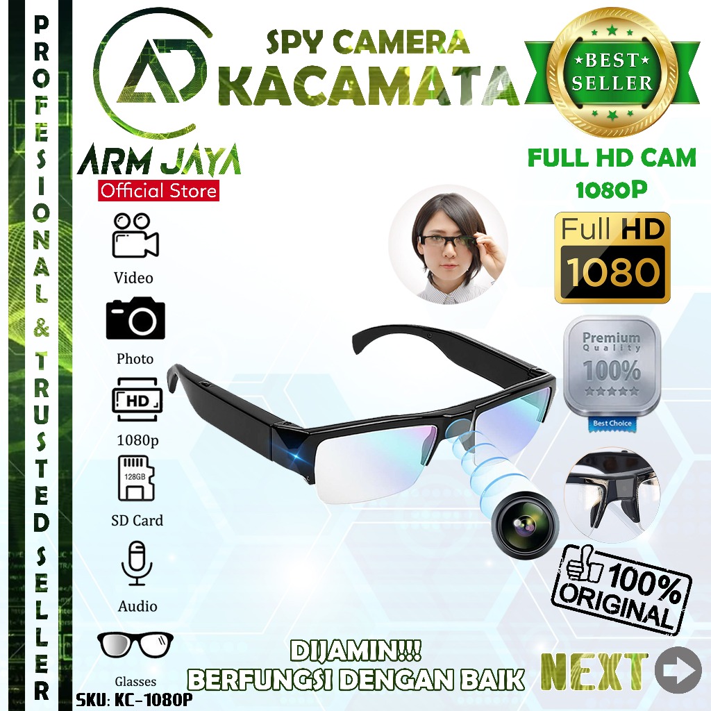 Jual Spy Kamera Kacamata Sunglasses Eyewear Full HD 1080p Hidden Spy