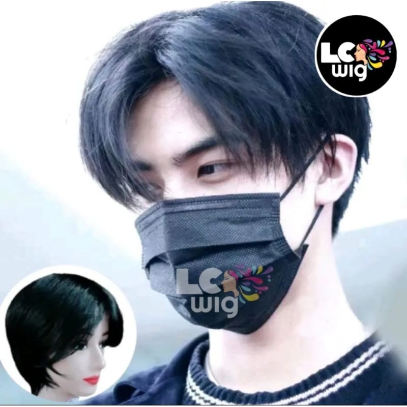 Jual Wig Pria Rambut Pria Hitam Lurus Belah Tengah Model Cwo Korea Shopee Indonesia