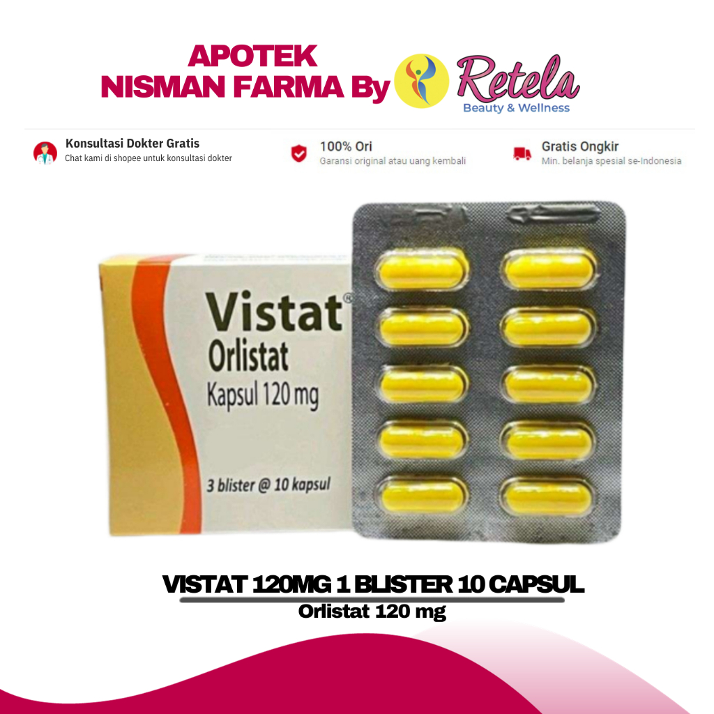 Jual VISTAT 120MG 1 BLISTER 10 CAPSUL ( Orlistat 120 mg ) Shopee Indonesia