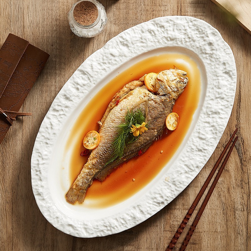 Jual STARK Fish Plate / Piring Saji Lauk Ikan Keramik Putih Restoran ...
