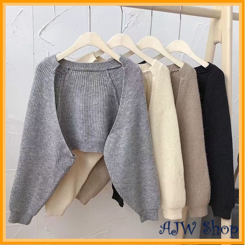Jual AJW Cardigan Crop Rajut Tebal Import Premium WAH | Cardigan Rajut ...