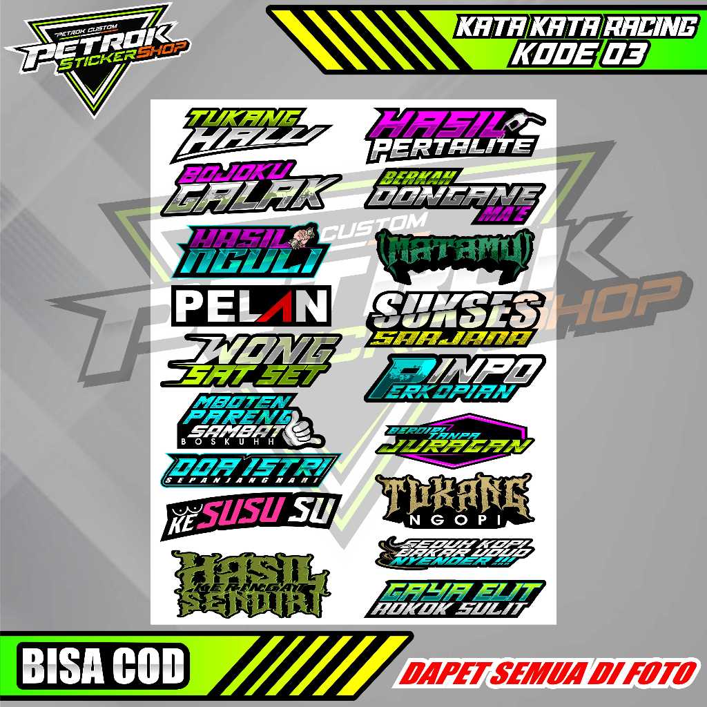 Jual STICKER PACK KATA-KATA RACING DEKENGAN PUSAT / STICKER RACING ...