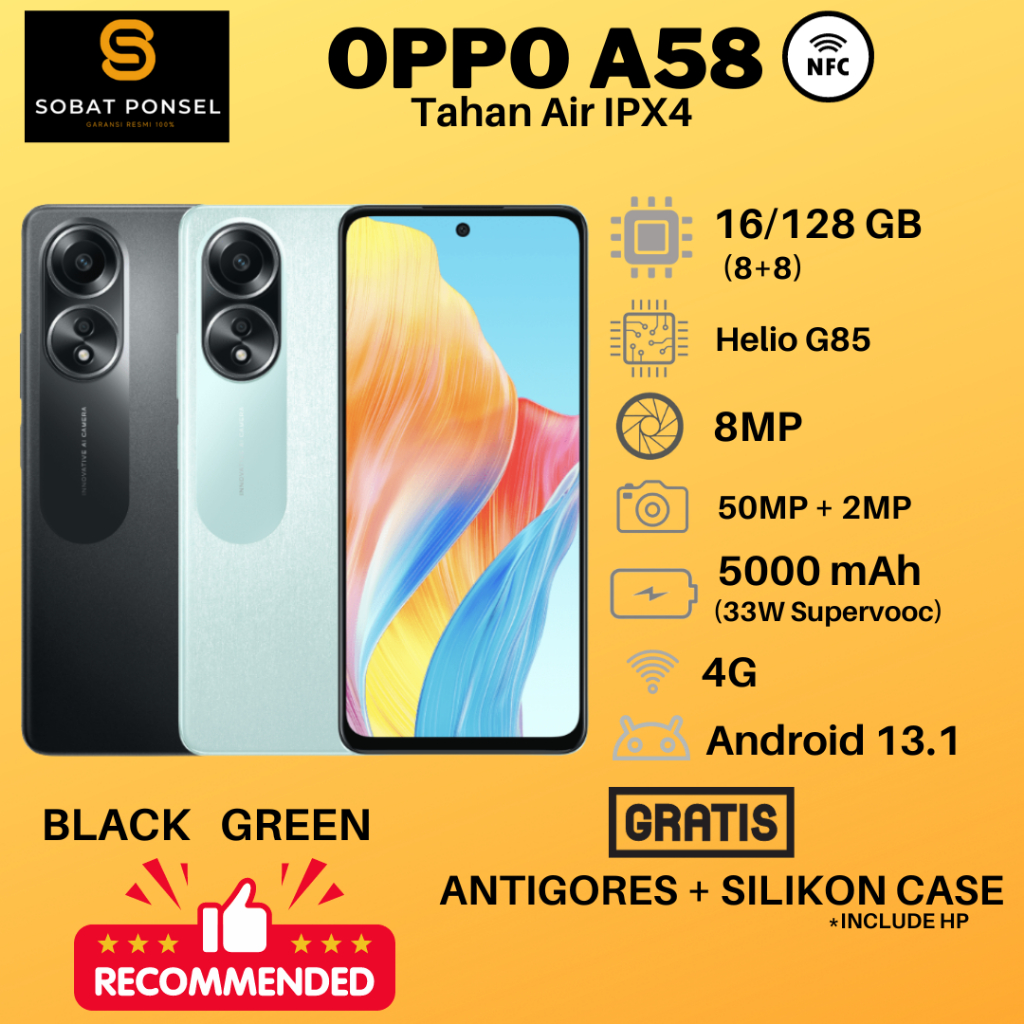 Jual OPPO A58 8+8/128 GB & 6+6/128 GB BERGARANSI RESMI OPPO INDONESIA ...