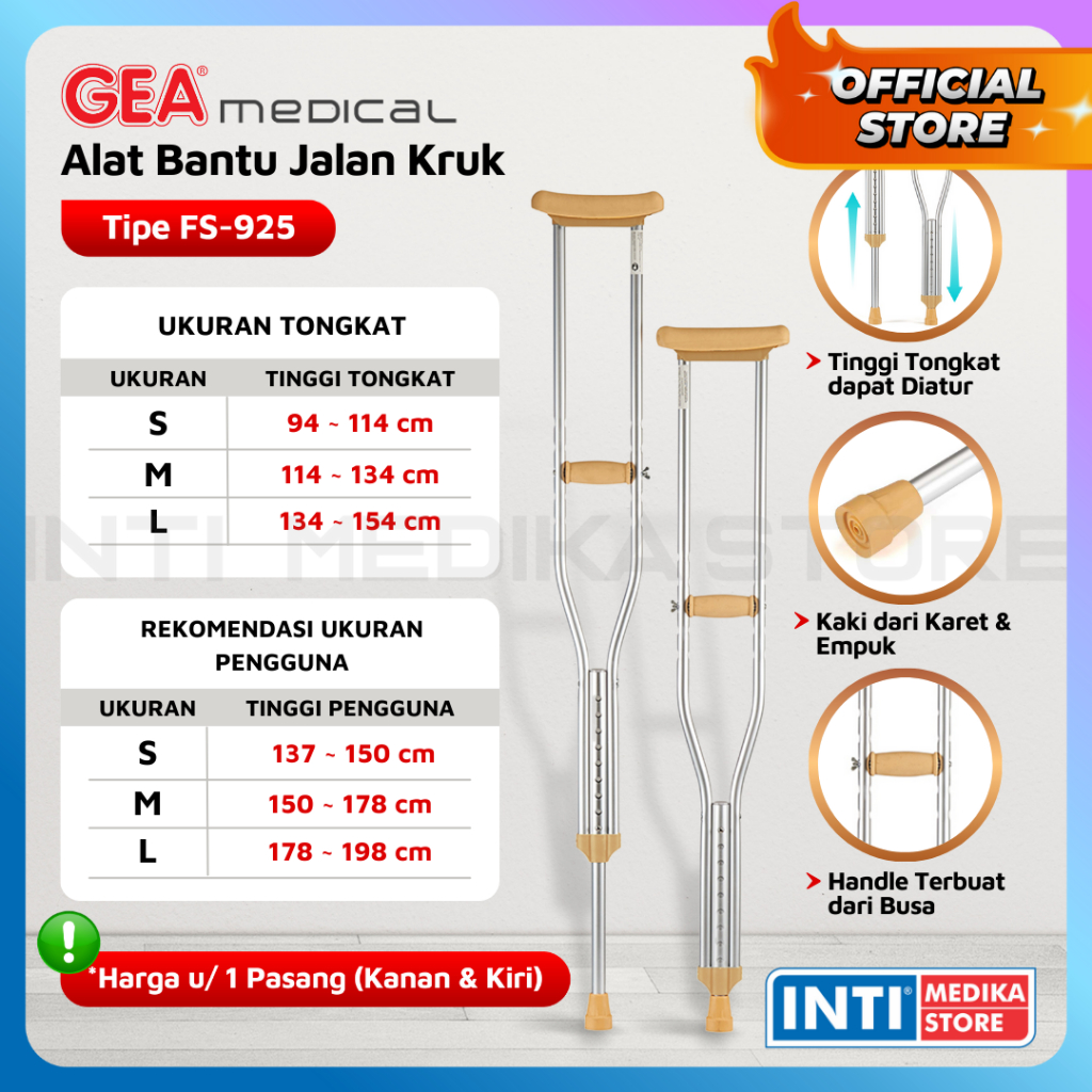 Jual GEA - Alat Bantu Jalan TONGKAT KRUK Ketiak FS 925 | Penopang Kaki ...