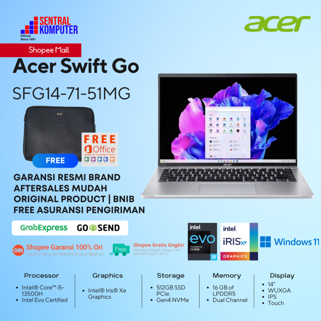 Jual Acer Swift Go 14 Touch I5 13500H 16GB 512GB W11+OHS 14" WUXGA EVO ...