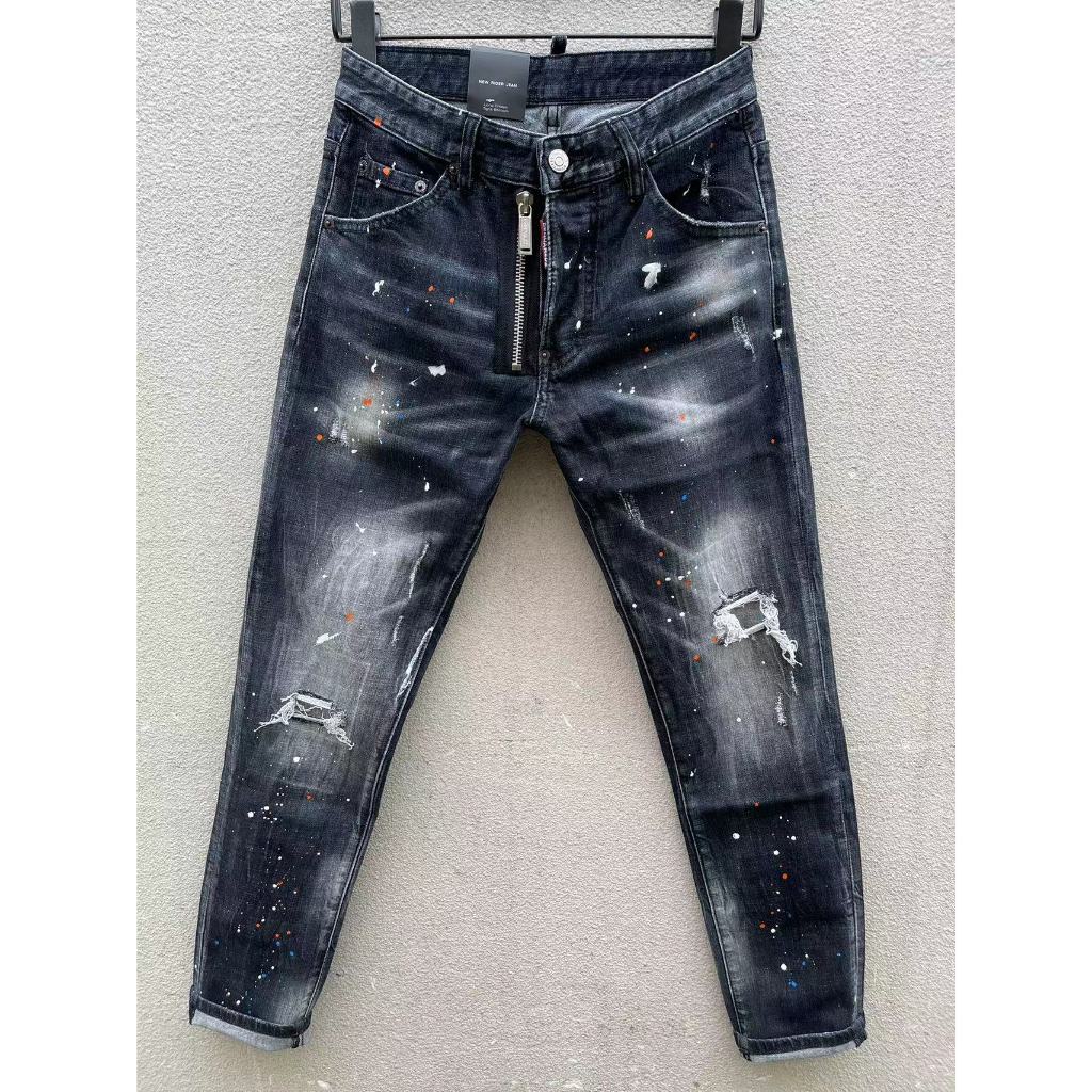 Jual Dsquared Jeans Pria Tren Fashion Slim Fit Celana Jeans Cropped Pergelangan Kaki Sembilan