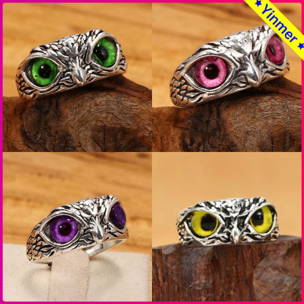 Jual COD Cincin Titanium Pria Retro Gaya Desain Bentuk Burung Hantu ...
