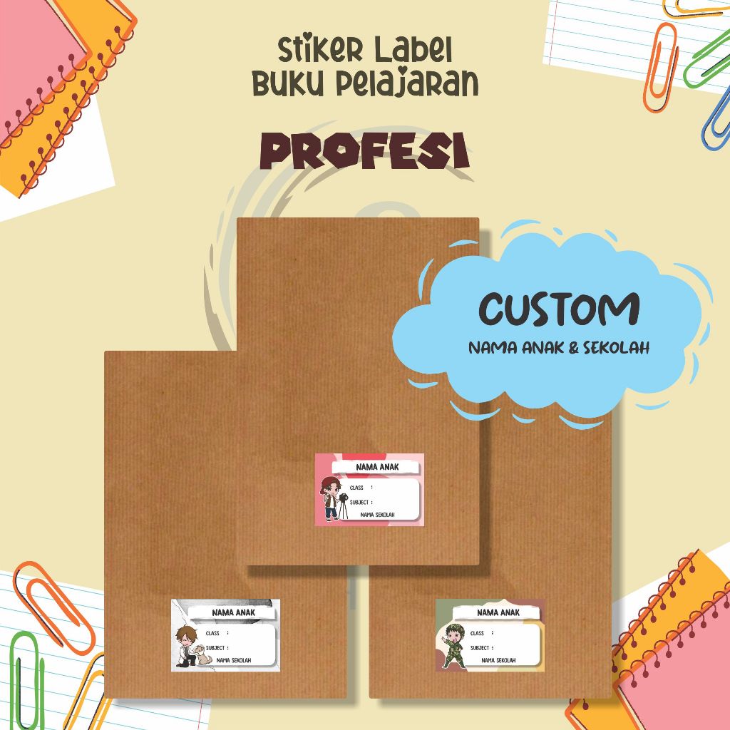 Jual ( 30pcs ) Stiker Label Buku Pelajaran TEMA PROFESI / Stiker Mapel ...