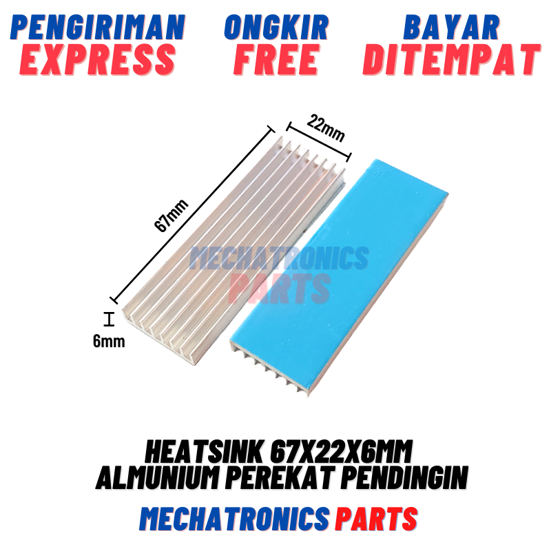 Jual Heatsink 67x22x6mm Almunium Perekat Pendingin Adhesive Heat Sink