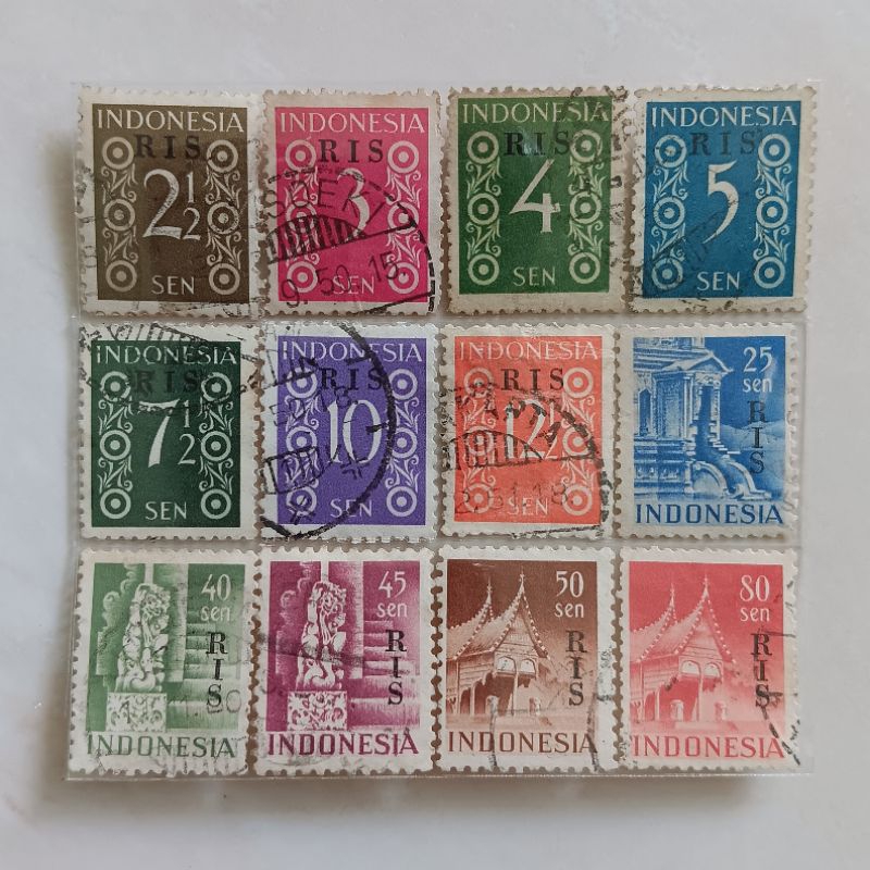 Jual (AB) Perangko Indonesia 1950 Cetak Tindih RIS Set 12pcs Used ...