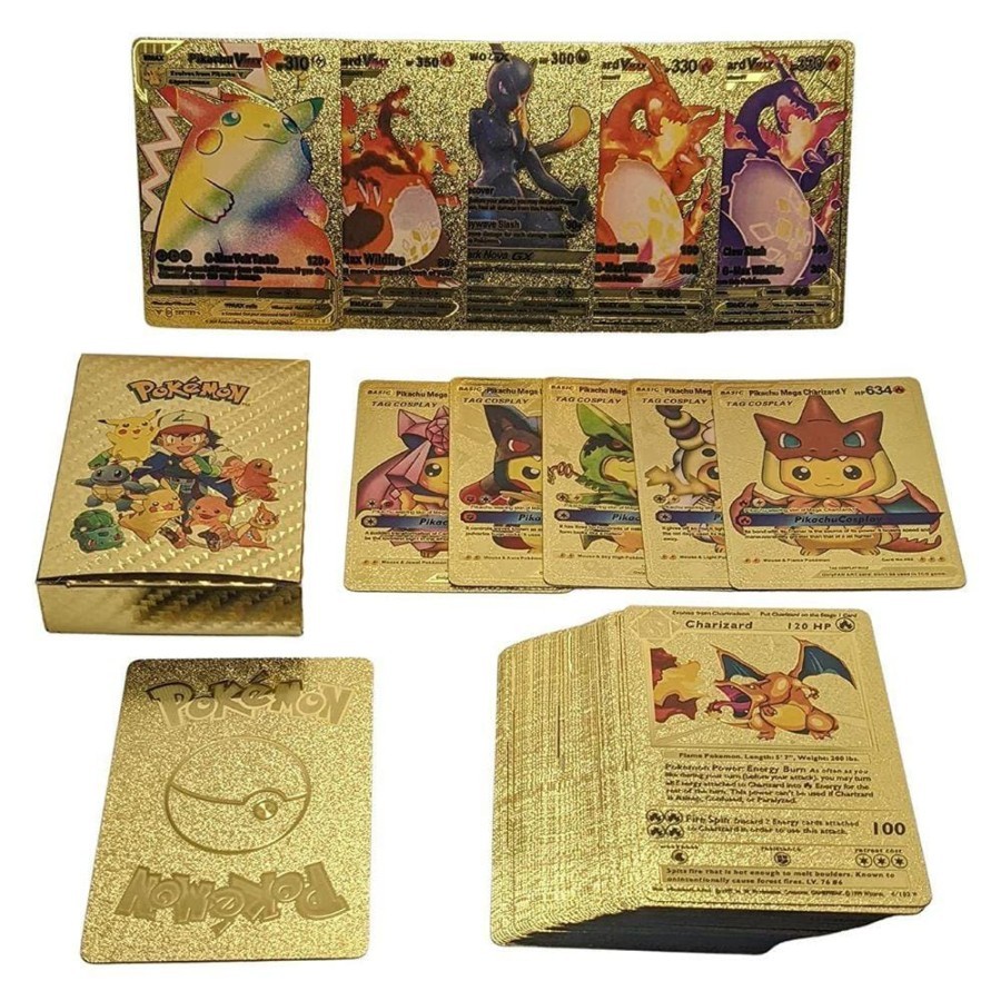 Jual Kartu Pokemon Gold Trading Card Game Pikachu Langka Metal Warna ...