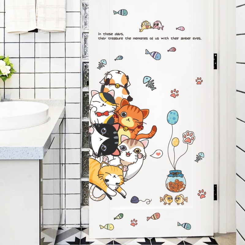 Jual Reliza Wall Sticker Cat Cute Door Kartun Hewan Kucing Baby ...