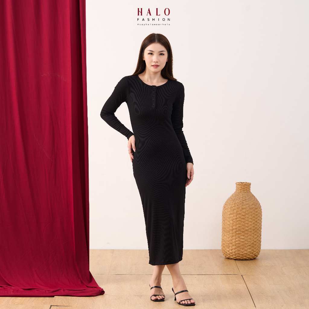 Jual [HaloFashion] Audy Casual Midi Long Dress Bodycon Korean Style ...