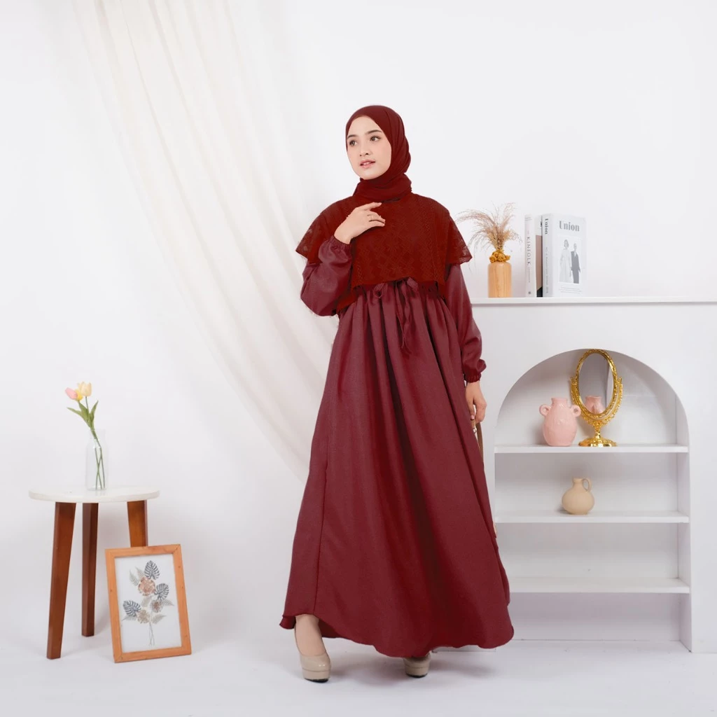 Gamis Elegan Kondangan Muslim Mewah Shakila Kombinasi Brokat Cantik Wanita Nyaman tampilan keseluruhan
