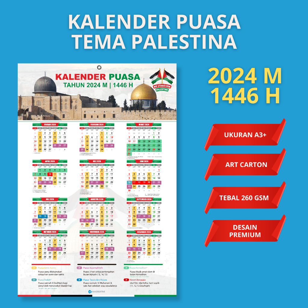 Jual Kalender Puasa 2024 Lengkap Tema Palestina | Ukuran A3 Plus ...