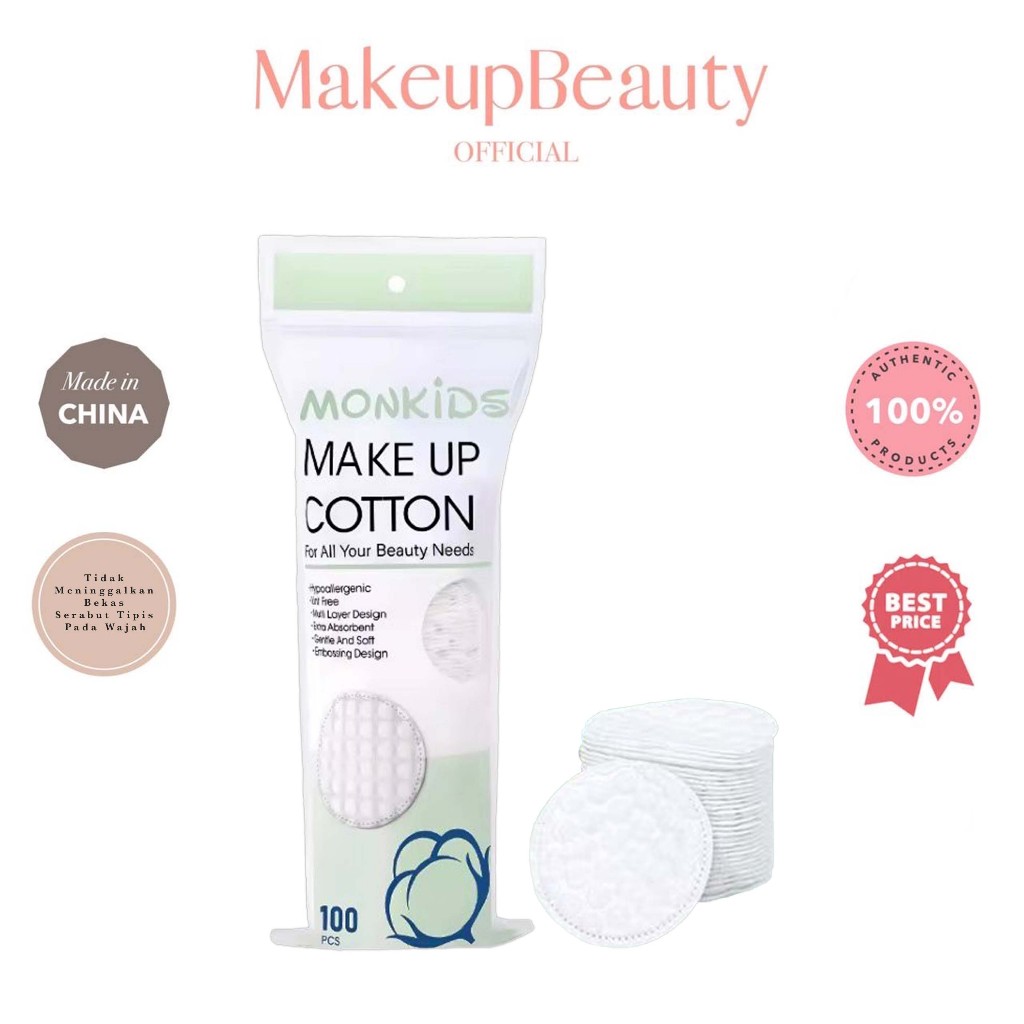 Jual MONKIDS 100pcs Premium Round Facial Cotton Pads Double Side 3D