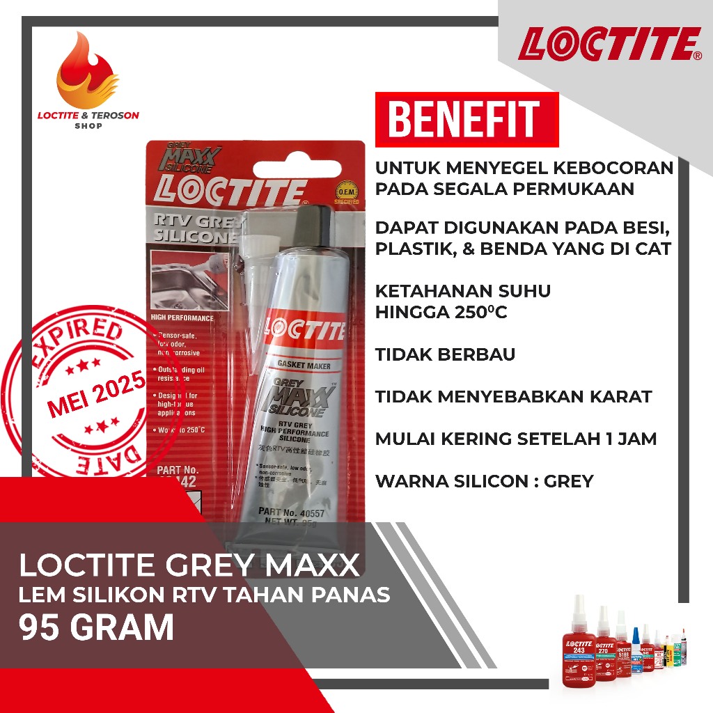 Jual LEM SILIKON RTV TAHAN PANAS TINGGI LOCTITE GREY MAXX 95 GRAM ...