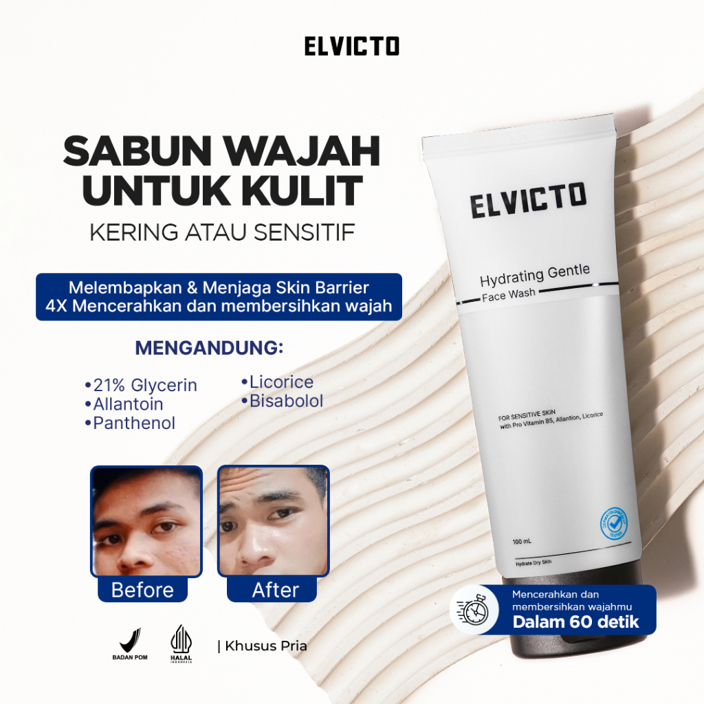 Jual ELVICTO HYDRATING GENTLE FACE WASH Facial Wash Pria untuk Kulit