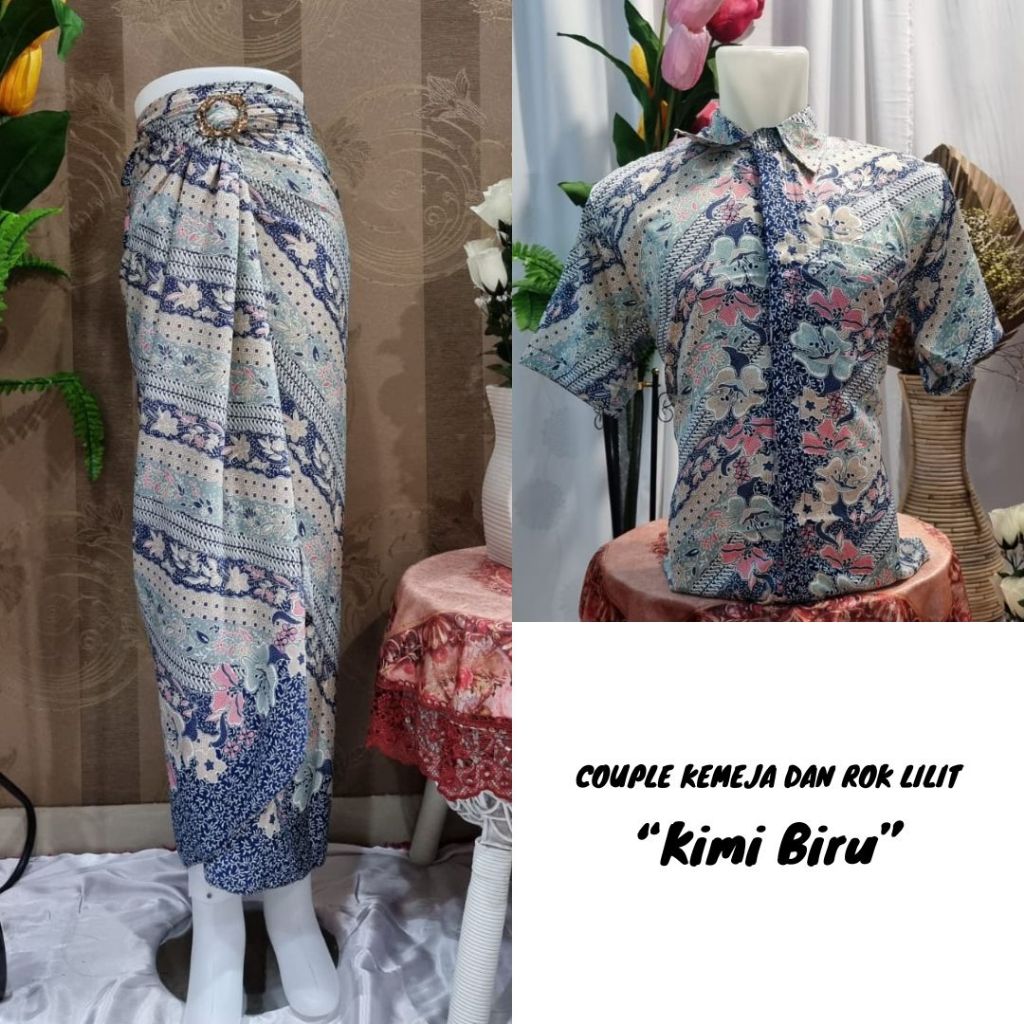 Jual Setelan Couple Batik Kemeja Pendek Dan Rok Lilit / Kain Lilit Kimi ...