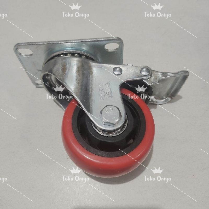 Jual roda trolley 4 inch Rem Hidup Mati / roda pu merah hidup | Shopee ...