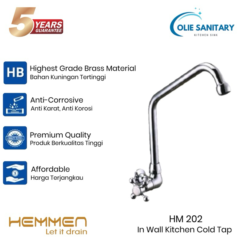 Jual Hemmen HM 202 - Keran Sink Angsa Cuci Piring Dapur Tembok Kran Air ...