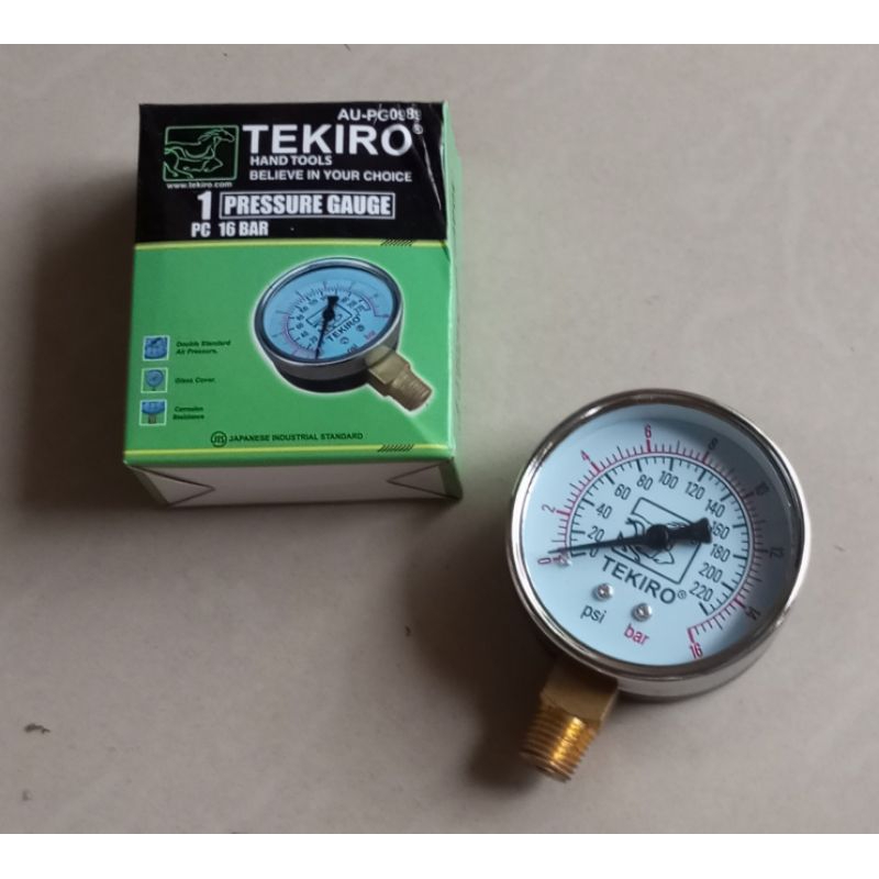 Jual TEKIRO PRESSURE GAUGE 16 BAR PENGUKUR TEKANAN ANGIN 16 BAR