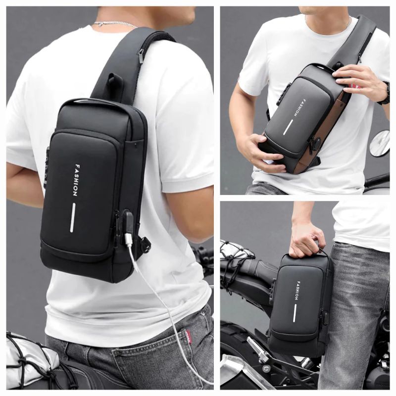 Jual Tas Selempang Pria Premium Multifungsi Usb Anti Malingmen Chest