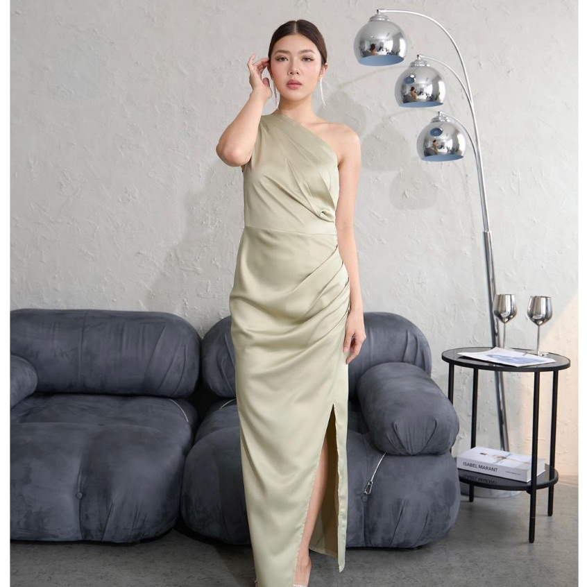Jual Ruby Satin Dress Korea Bodycon Fit With Flare Bottom Mini Dress Kondangan Dress